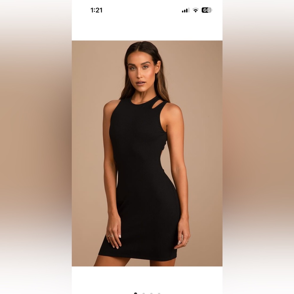 Lulu’s Total Head Turner Black Ribbed Cutout Bodycon Mini Dress